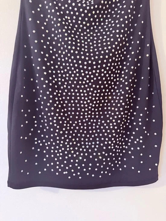 WINDSOR • Black Mini Strapless Dress with Iridescent Rhinestones - Picture 3 of 4